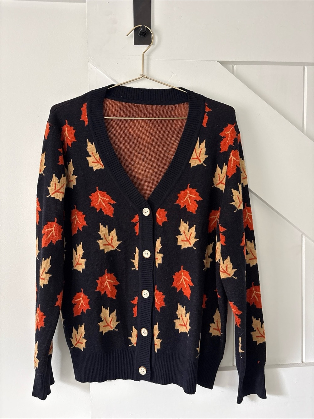 Women’s Leaf Leaves Pattern Cardigan Sweater Size XL Fall Autumn Button Front